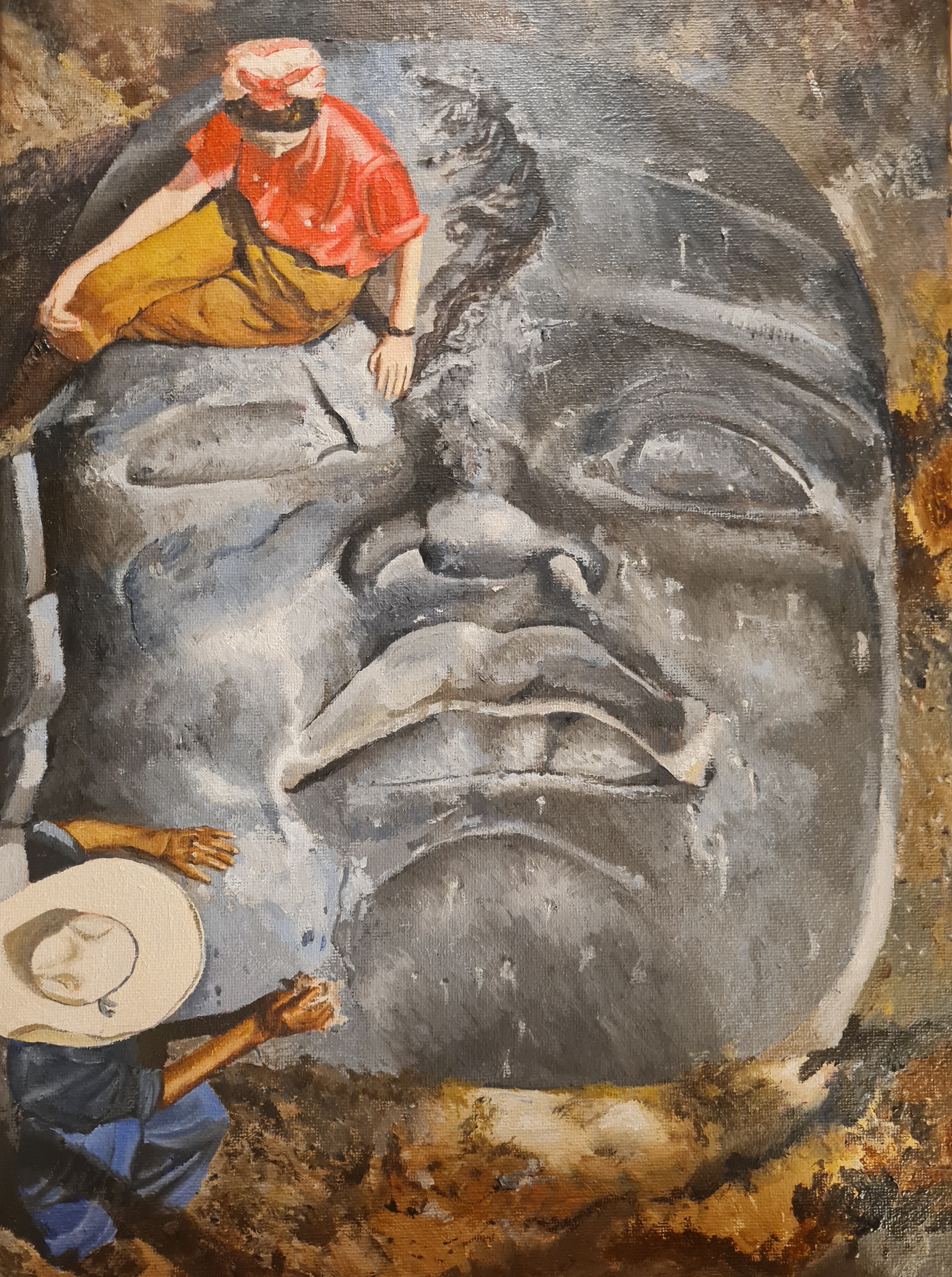 Olmec Head — oil painting by Nic Ledger